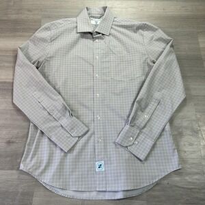 &Collar Shirt Mens Medium Gray Check Slim Fit Stretch Performance